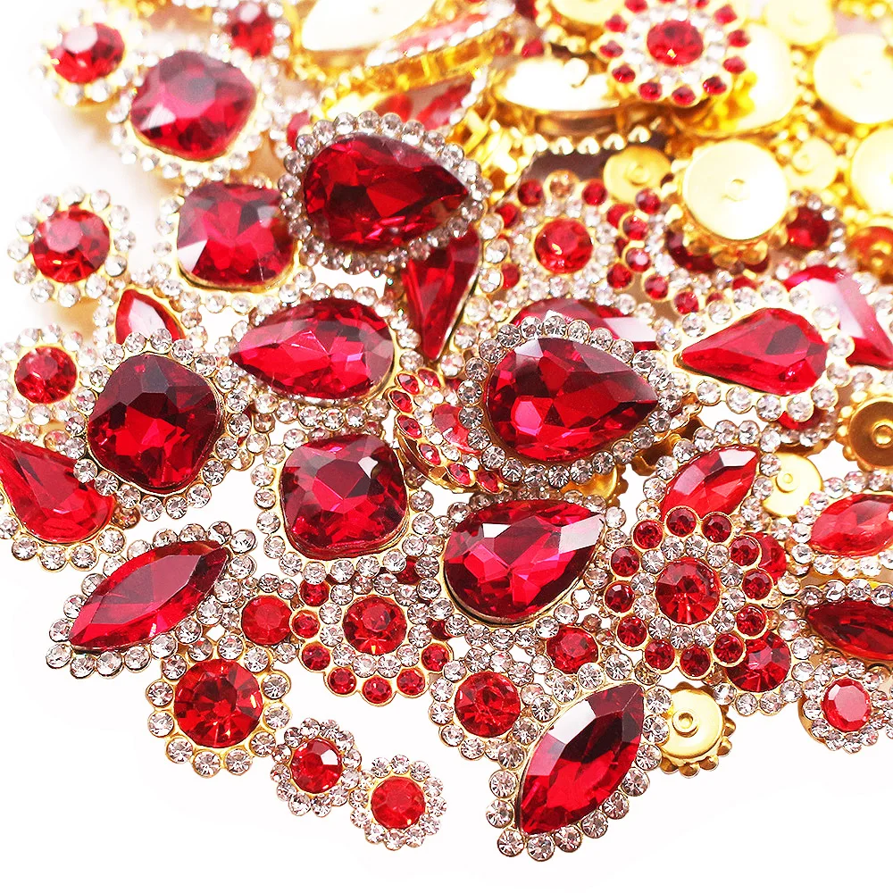 50pcs Mixed Sunflower Claw Sew On Rhinestones Trim Shiny Crystal Stones Glass Beads Gold Flatback Sewing Rhinestones for Clothes