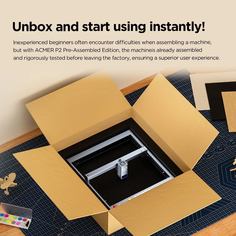 Macchina per incisione laser ACMER P2 33W APP WIFI Controllo offline Diodo blu CNC Taglio ad alta velocità con pompa di assistenza pneumatica automatica