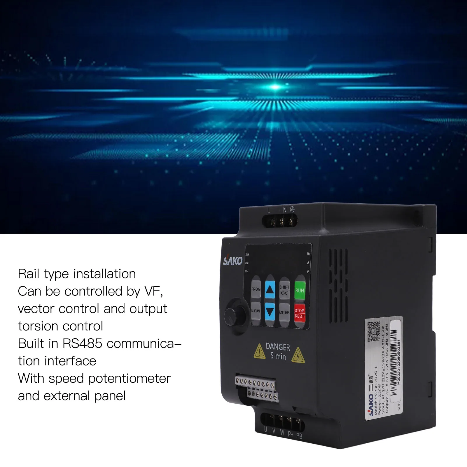 ไดรฟ์ความถี่แปรผัน 2.2KW เฟสเดียวถึง 3 เฟส VFD มินิอินเวอร์เตอร์ความถี่ ใช้งานง่าย ใช้ไฟ AC 220V เข้า ใช้ไฟ AC 0‑220V ออก