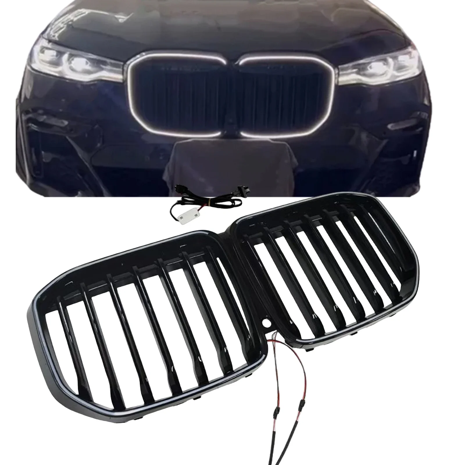 

Pop For BMW X7 G07 2019-2022 Front Kidney Grille Racing Grill Single Slat Style Car Upper Bumper Hood Mesh Grid With LED Light L