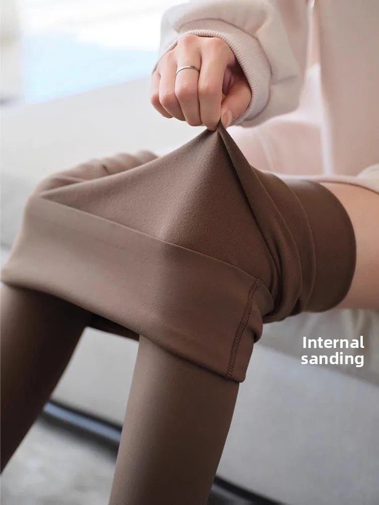 

Брюки для йоги с высокой талией, женская верхняя одежда, зимние теплые брюки Thiened Fce, длинные брюки кофейного цвета