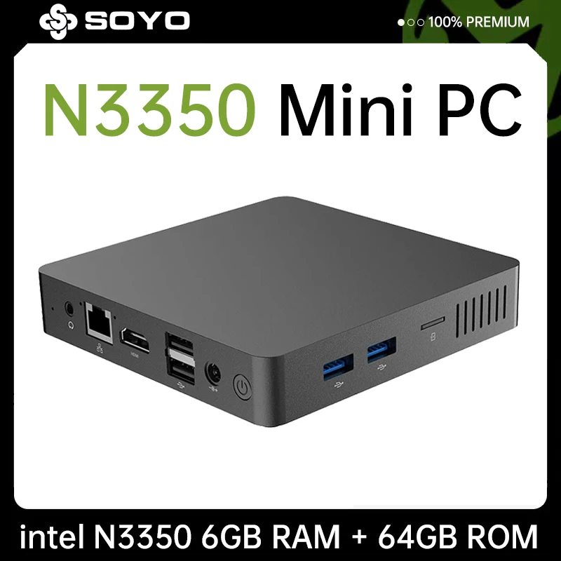 

Мини-ПК SOYO M2 Intel Celeron N3350, 6 + 64 ГБ, HDMI + VGA, USB 4,2