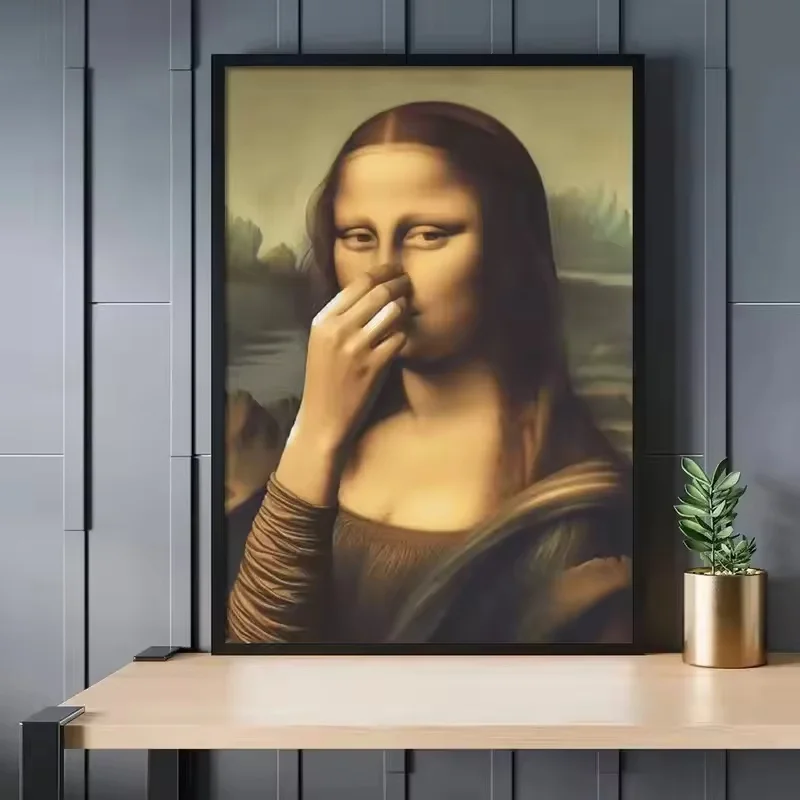 Mona Lisa Bathroom Wall Art Poster Prints Toilet Humor Funny Davinci Inspired Bathroom Vintage Bad Smell Canvas Painting Decor