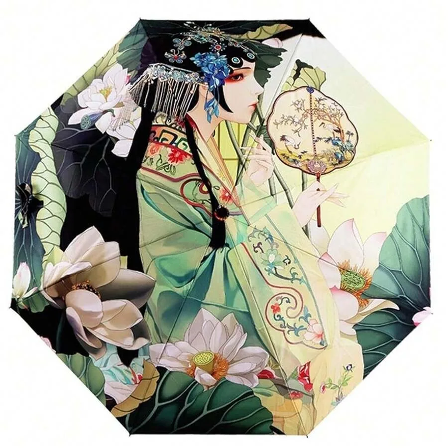 

Travel Compact Art Umbrella Foldable Windproof UV Protection Sun Rain Umbrella For Women
