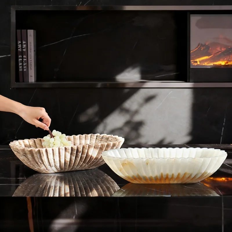 Vento natural mármore artesanal escultura placa de frutas modelo sala estar entrada homestay armazenamento decorativo prato frutas