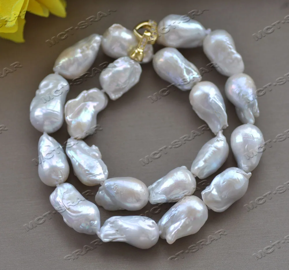 Z12025 17'' 23mm White Baroque Keshi Reborn Pearl Necklace CZ Heart