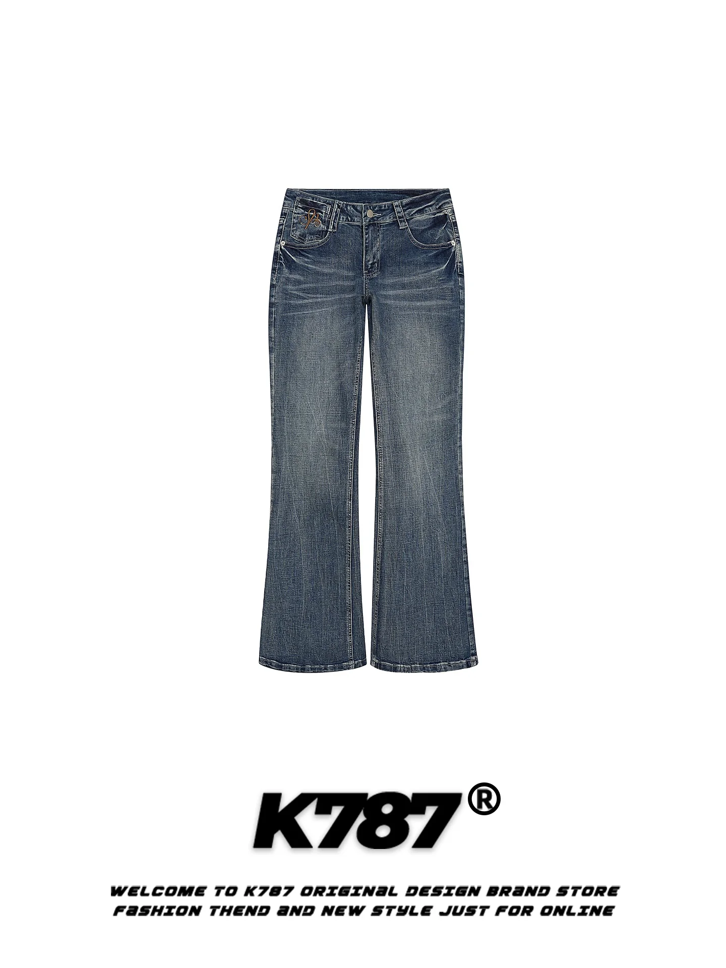 

K787 American Retro Waed Denim Jeans Women's Lightly Flared High Waist Skinny Casual Versatile Floor-Length Pants
