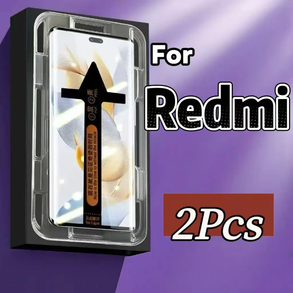 2 Stück für Xiaomi Redmi Note 13 14 15 Pro Plus Displayschutzfolie aus gehärtetem Glas, kratzfest, HD, klar, einfache Installation