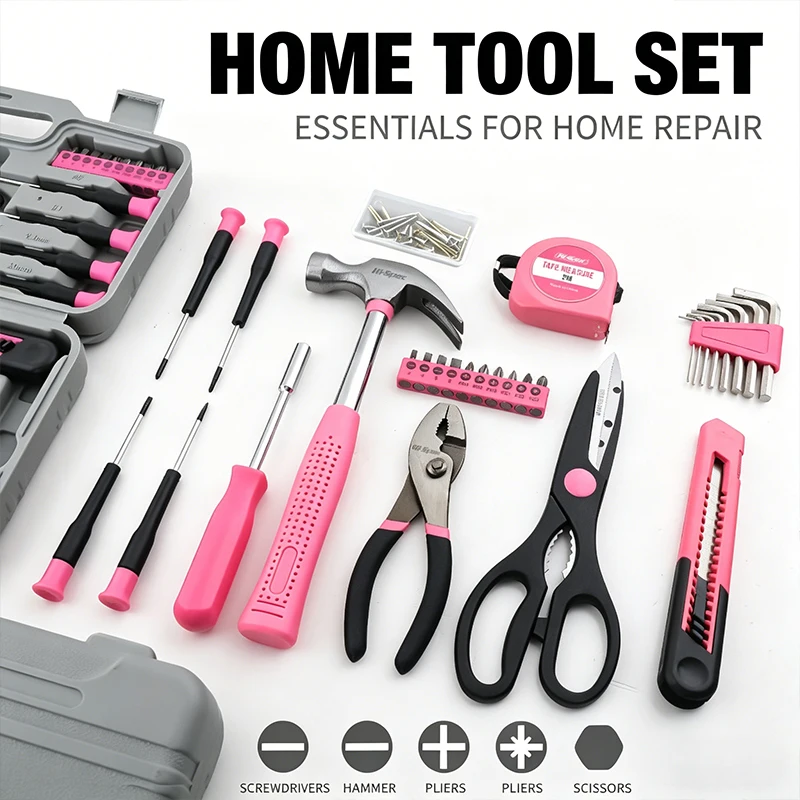 62PCS Multifunctional Household Hardware Tool Set Complete Hand Repair Kit With Hammer Tape Measure Screwdriver Pliers For Daily