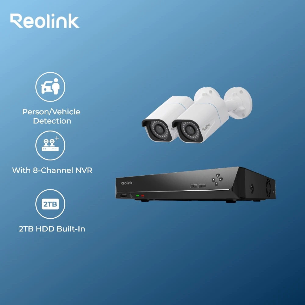 

Reolink 8-канальный NVR 4K система камер безопасности 4 шт. 8-мегапиксельная IP-камера PoE 24/7 запись 2 ТБ HDD интеллектуальное обнаружение видеорегистратор H.265