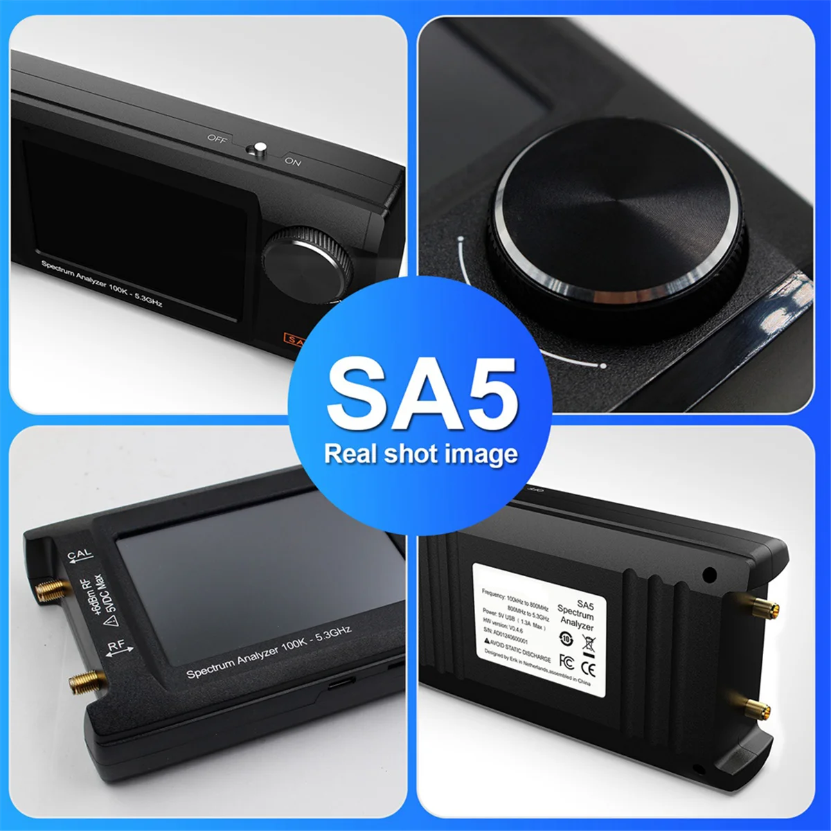 

T421C- Newest 4inch IPS LCD SA5 Spectrum Analyzer Spectrum Anslyzer 100k-5.3GHz Signal Generator Built-in 5000mAh Battery