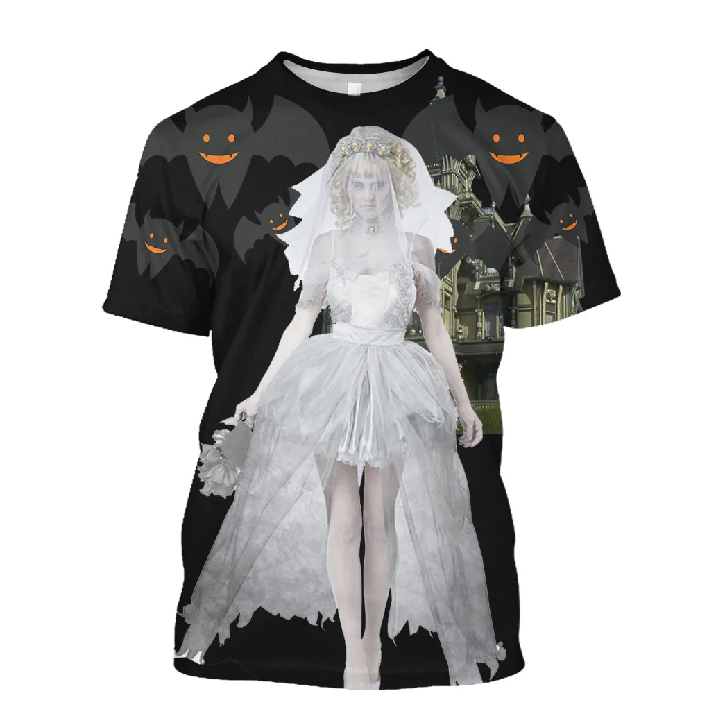 Jumeast Halloween Day 3D Graphic T Shirts White Witch Printed T Shirt Trick Or Treat Bat Dress Warlock Cartoon Plus Size Clothes