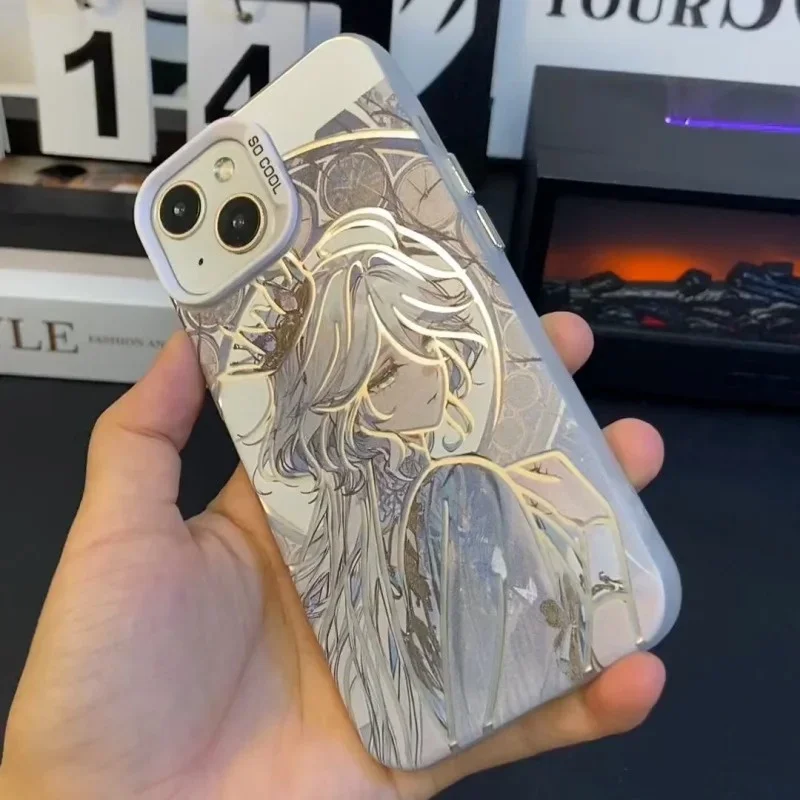 

Cartoon goddess Genshins Furina Umbrella Hydro Archon Phone Case for iPhone 16 15 14 13 12 11 17 Pro Max Plus Air Impacts Cover