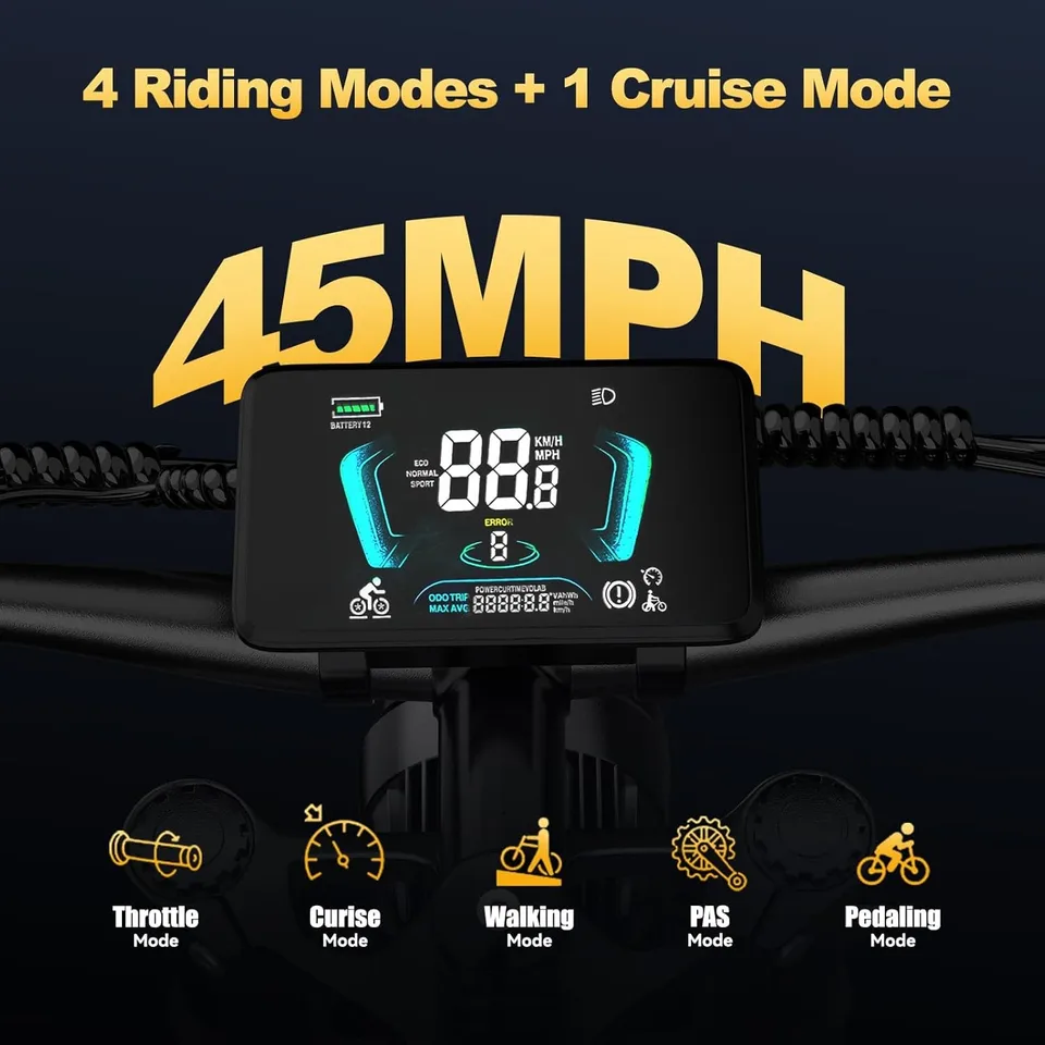 Dual Motor Peak 5000W Electric Bike For Adult 45MPH 26" 52V 25AH E-bike Off-Road image 6