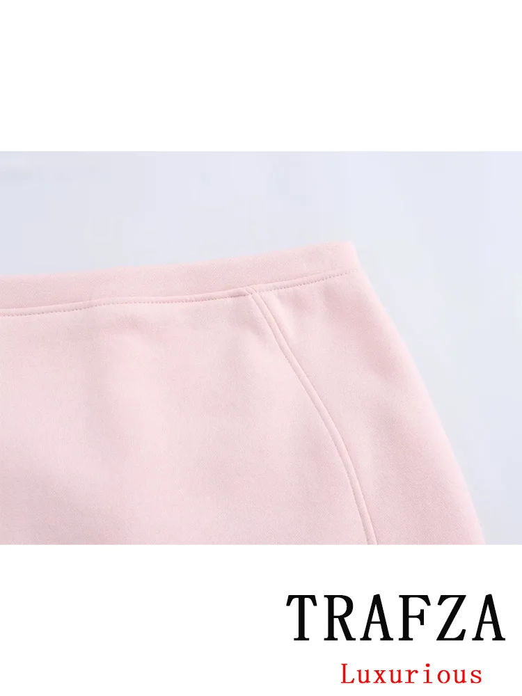 TRAFZA Vintage Casual Chic Solid Women Suit Zipper Stand Collar Short Jackets Straight Mini Skirt New Fashion 2024 Autumn Suit