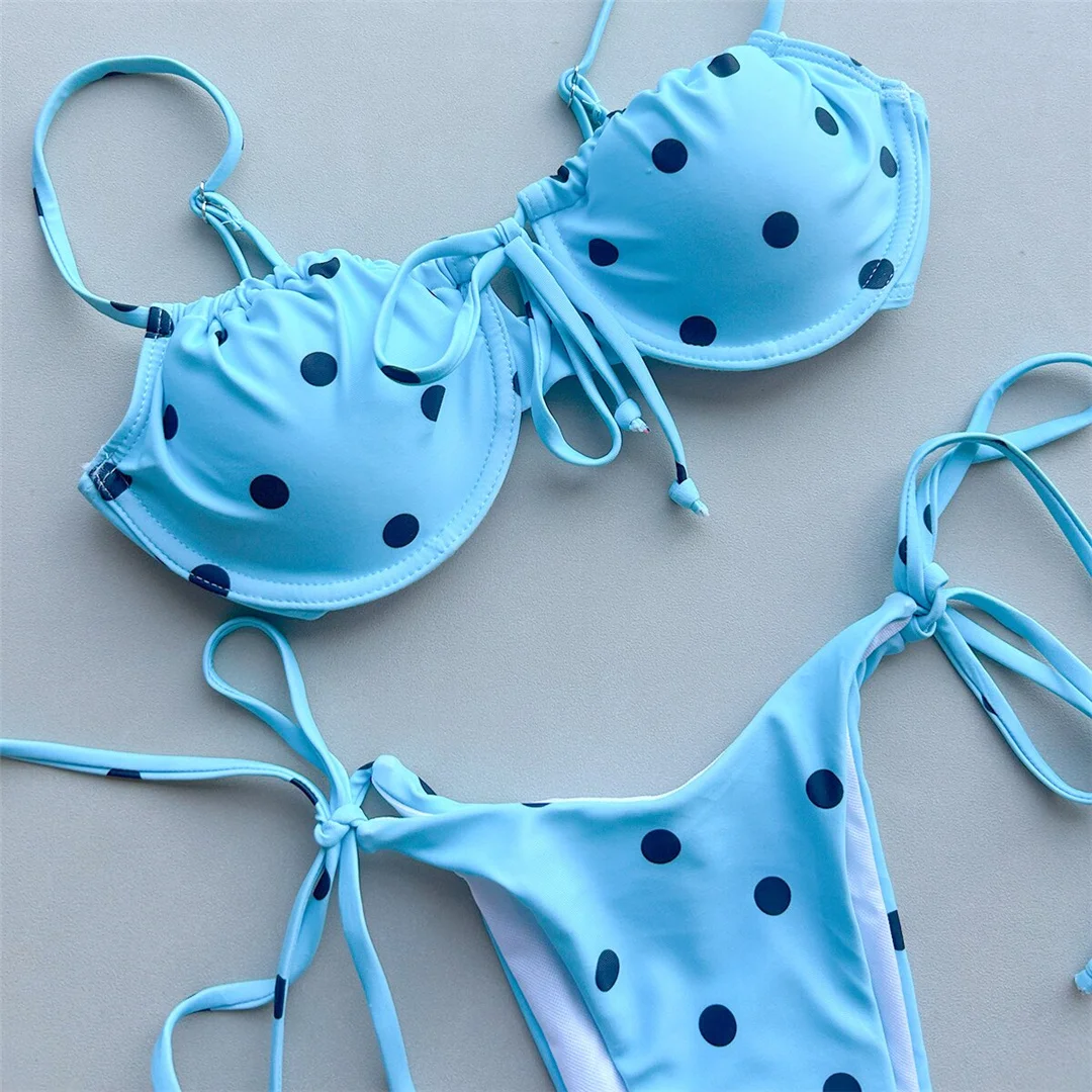 Polka Dot Bikini mit Bügel, Damen-Badeanzug, zweiteiliges Bikini-Set, mit Trägern, gepolstert, Badebekleidung, Badeanzug, Modell V8465. – Detail 12