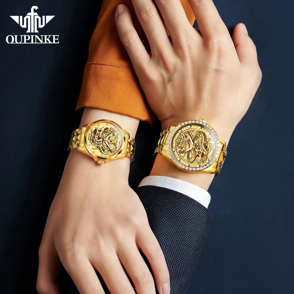 OUPINKE 3276 Luxury All Gold Couple Watch Brand Men Women Mechanical Watch Tungsten Steel Sapphire Mirror Fully Automatic Couple