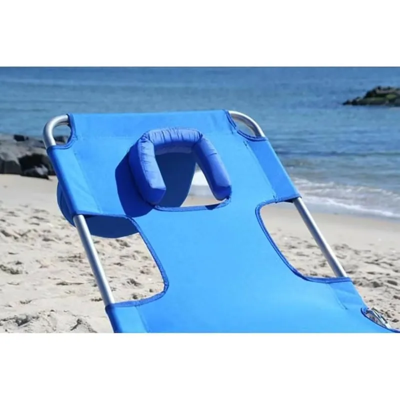 

Beach Lounge Chair, Folding & Reclining Outdoor Chaise Lounger, Blue - Portable Adjustable Recliner Chair for Lawn, Pool, Patio