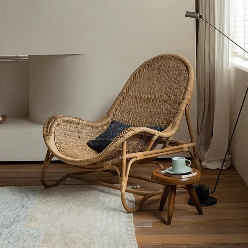 

Retro style natural rattan sofa casual designer single chair