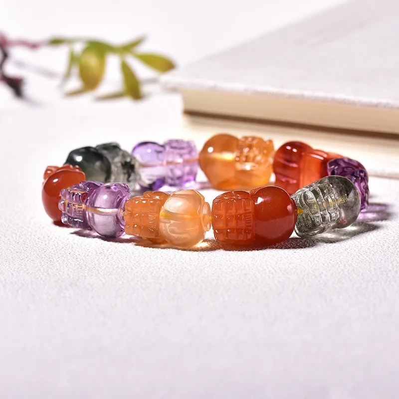 Ore Duobao Pixiu Bracelet Green Phantom Quartz Amethyst Red Citrine Colored HairSingle Ring Bracele