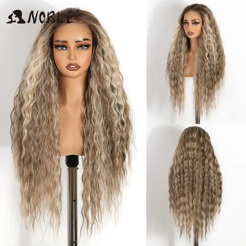 Ombre-Braun mit Highlights, lockige Perücke mit Spitze vorne, 6x4, vorgezupft, vorgekämmt, sofort tragbar, ohne Klebstoff, für schwarze Frauen, hitzebeständige Faser. – Detail 9