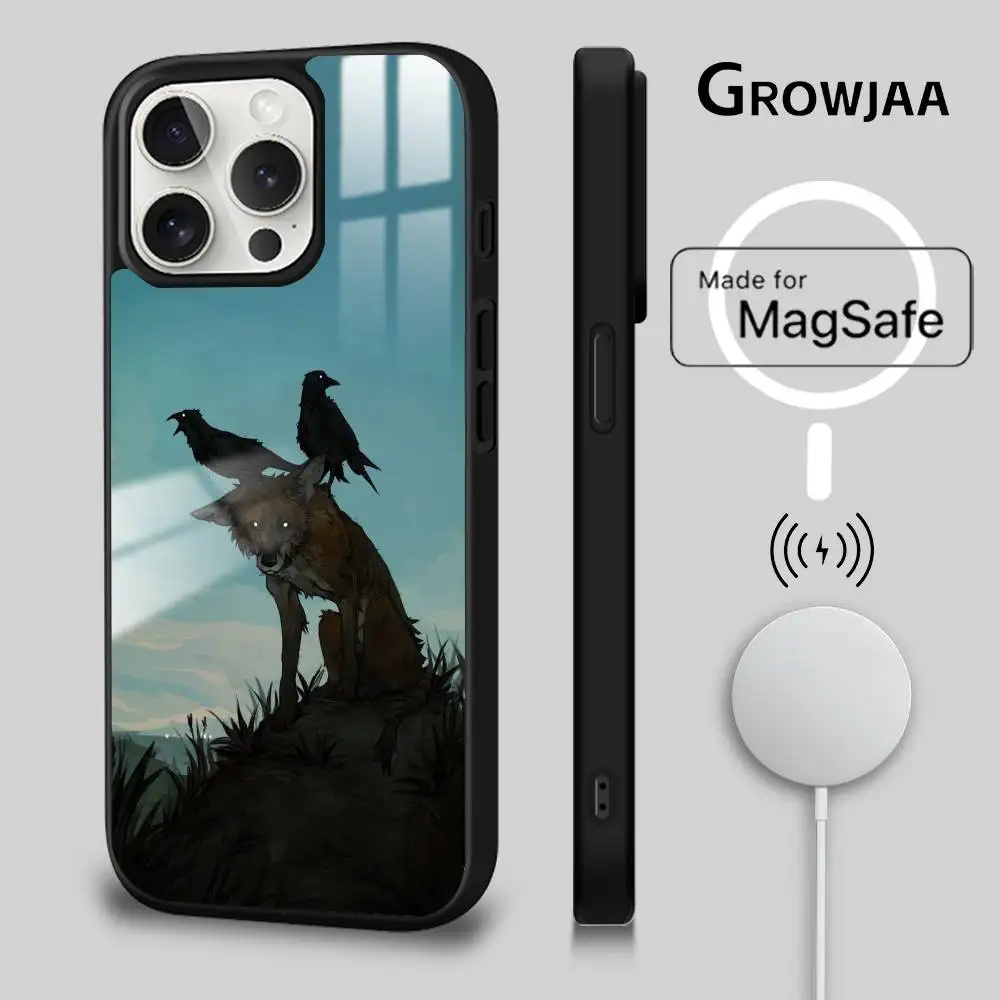 حافظة هاتف فنية على شكل نسر أسود وولف لهاتف آيفون 17 16 15 14 13 12 11 Pro Max Plus Mini Magsafe مرآة لاسلكية مغناطيسية Funda