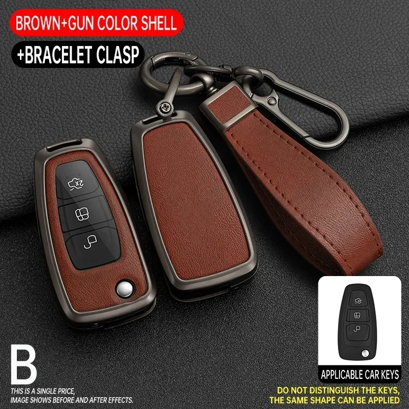 

Zinc Alloy Leather Car Key Case Cover For Ford Ranger C-Max S-Max Focus Galaxy Mondeo Transit Tourneo Auto Key Holder Keychain