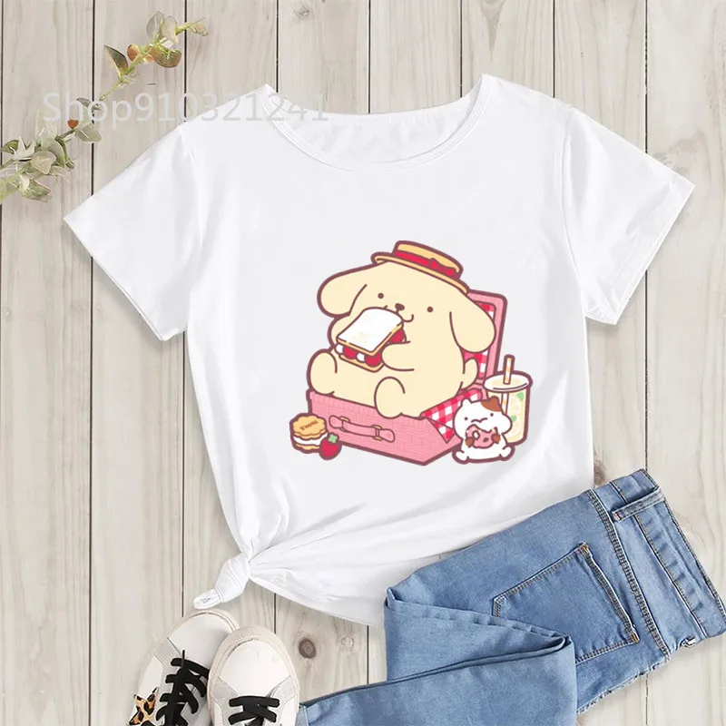 Maglietta con pompon maglietta da donna Kawaii Donut give up Fashion Graphic Tee Print maglietta femminile Anime vestiti carini T-Shirt da ragazza