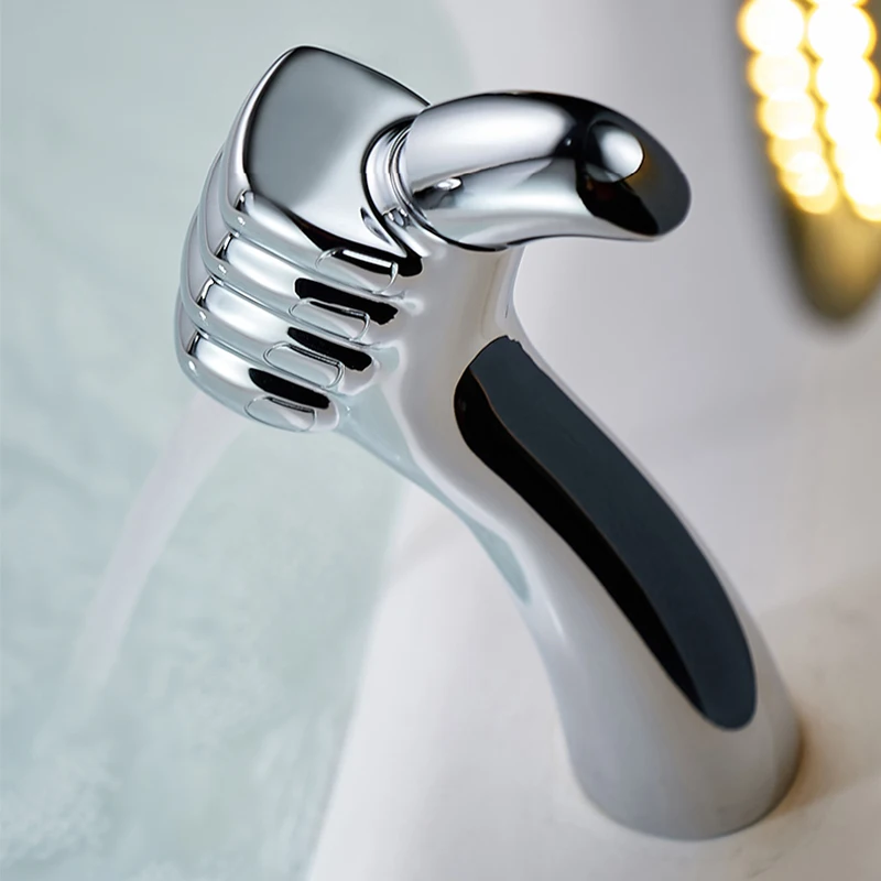 Hot And Cold Faucet Mirror Bright Silver Super Thumb Becola High-end Home All Copper Bathroom Hotel Bathroom Face Creative Basin