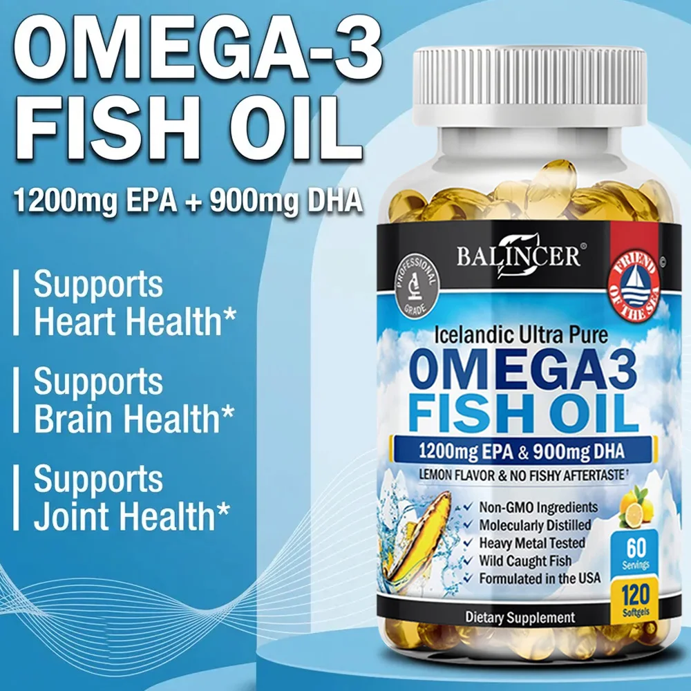 Strength Omega 3 Fish Oil 2250mg, Wild Caught, High EPA 1200mg & DHA 900mg, Supports Heart, Brain, Eye, Joint & Skin Health