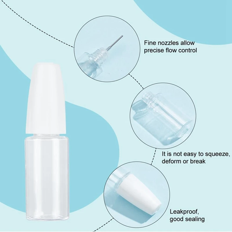 20 шт., бутылки с аппликатором с прецизионным наконечником, 10 мл/0,34 унции, дозирующая игольная бутылка, пустая бутылка для клея из ПЭТ со стальной иглой, простая в использовании