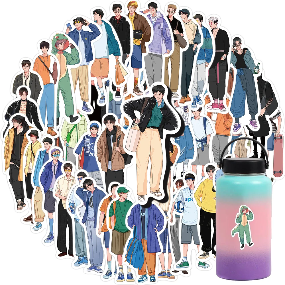 

50PCS Cool Fashion Boys Outfit Looks Hand-painted Vinyl Stickers for Water Bottle Laptop Skateboard Scrapbook Luggage Kids Toy