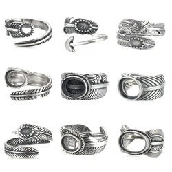 925 Sterling Silver Leaf Ring Base Blank fit Round Oval Cabochon Cameo Mounting Setting Adjustable Ring Handmade Jewelry Making