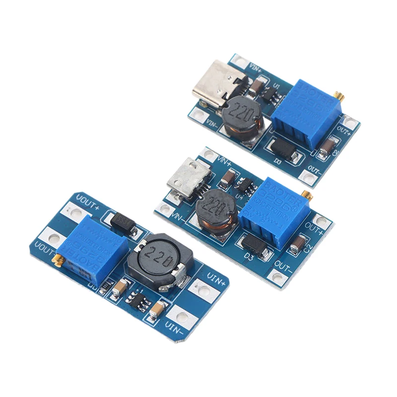 1pc MT3608 Adjustable Step Up Module Voltage Regulator Micro USB Type-c Plug 2V-24V To 5V-28V 2A Boost Plate Step Up Module