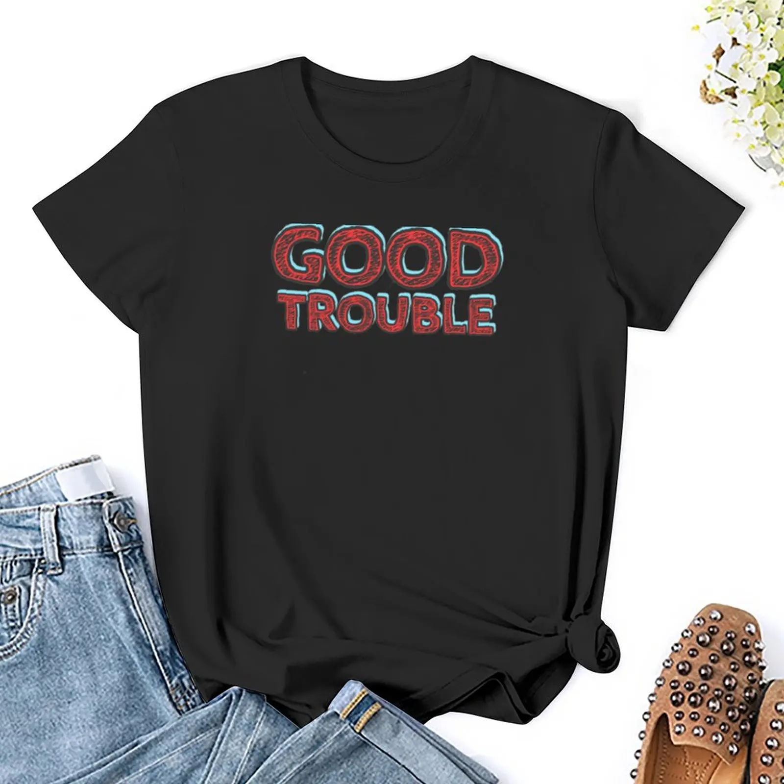 Good trouble-Camiseta de talla grande para mujer, blusa kawaii, ropa para mujer, camisas ariat