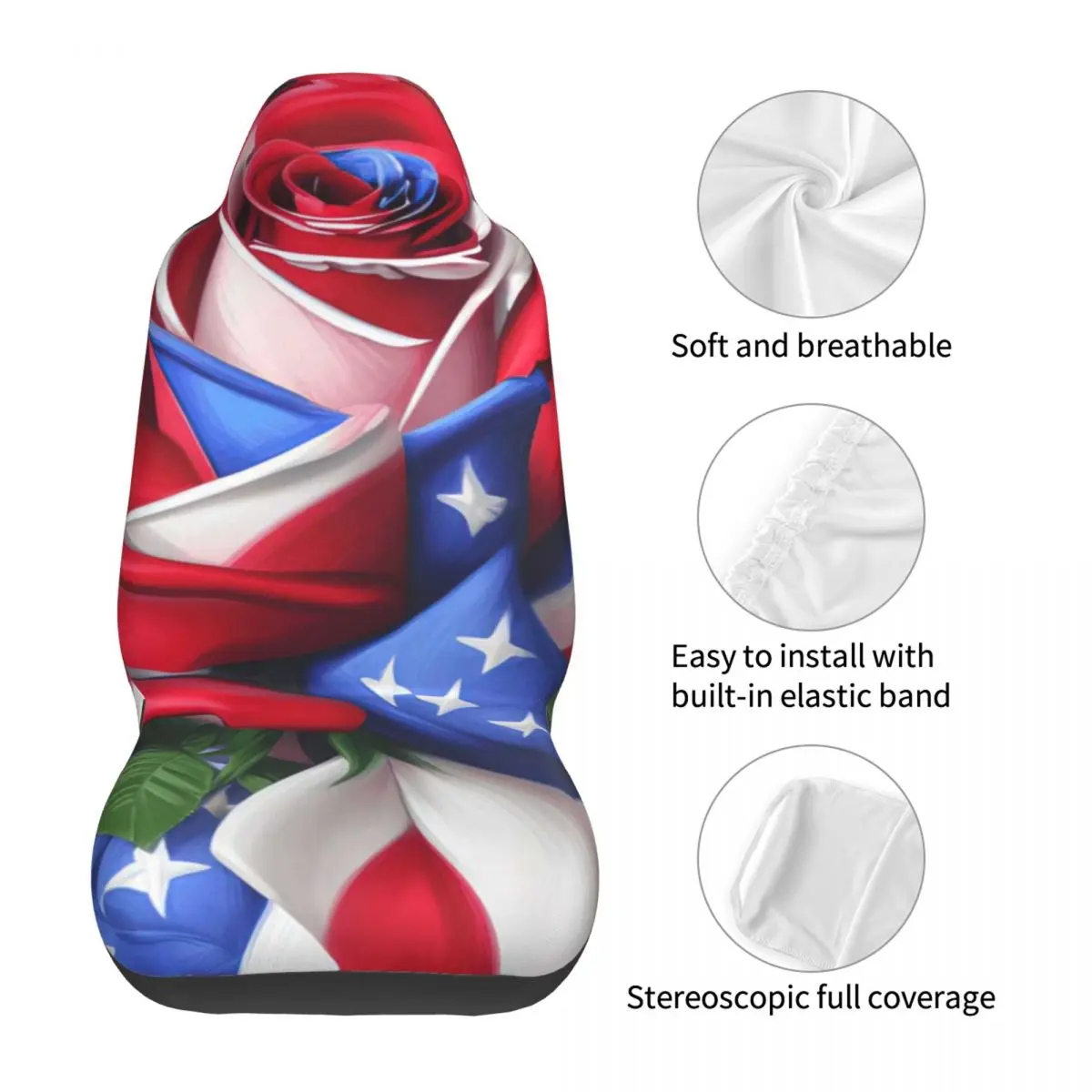 United States Rose Car Seat Cover Custom Printing Universal Front Protector Accessories Cushion Set