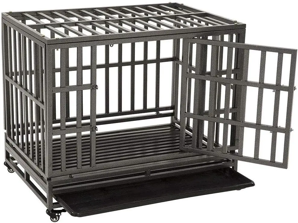 

38" Heavy Duty Dog Crate Ultra-High Hardness Enhanced Steel Pet Kennel Playpen with Two Prevent Escape Lock, Large Dogs C