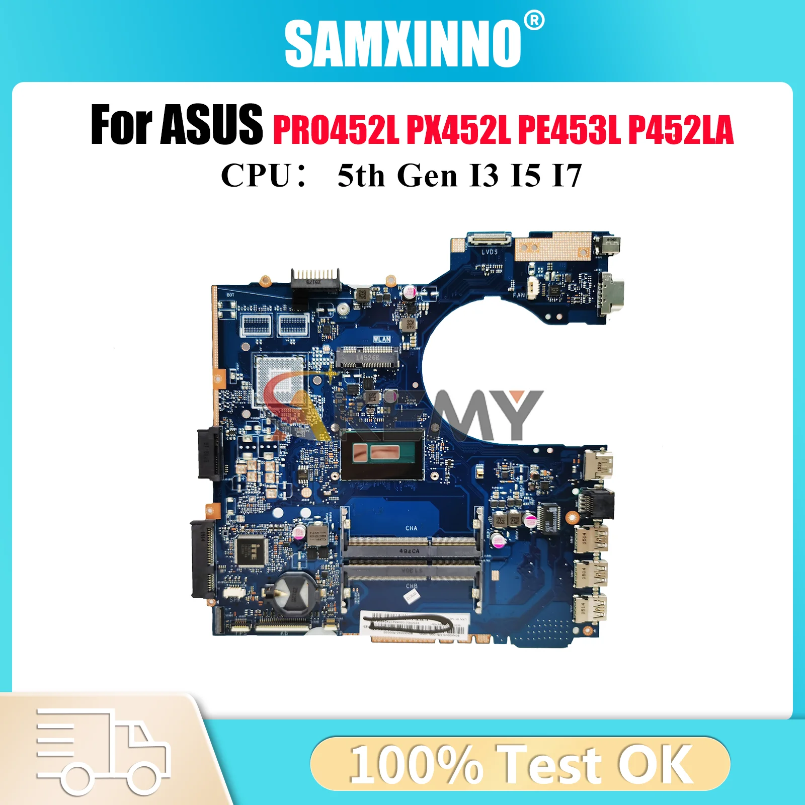 

P452LA Laptop Motherboard For ASUS P452LJ PX452L P452LA PRO452L PE453L P452L Notebook Mainboard With I3 I5 I7 CPU 100% tests OK