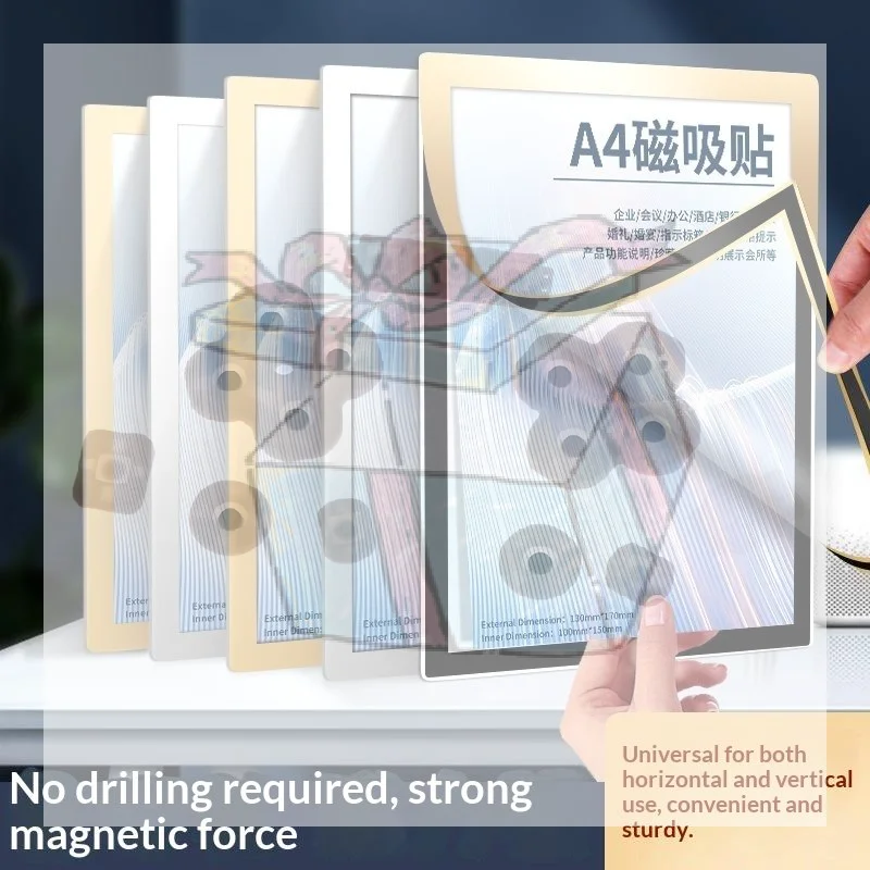5 Pcs A4 Magnetic Display Board Wall Stick Frame Photo Certificate Adhesive Wall Frame Office Frame No Drilling Required Frame