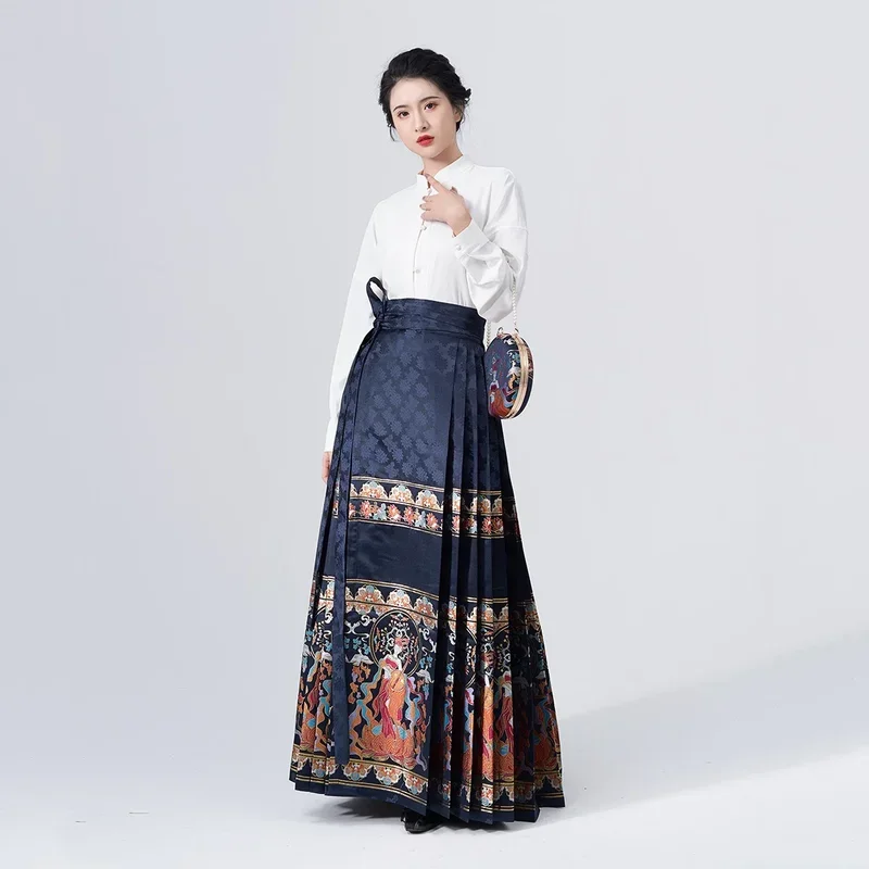 2024 NEW Ming Dynasty Horse Face Skirt For Woman Chinese Traditional Embroidery Hanfu Shirt New Design Party