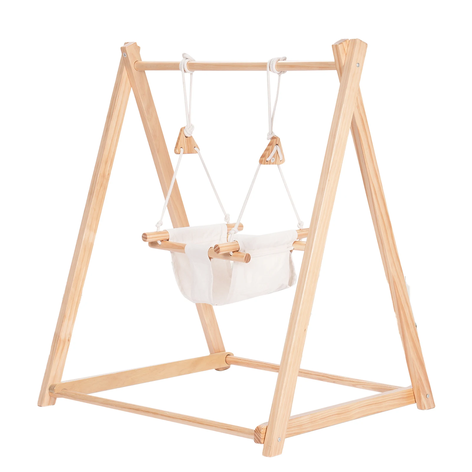 Balançoire pour tout-petits avec cadre en bois pliable et détachable, adaptée aux aire de jeux intérieure et extérieure et au parc