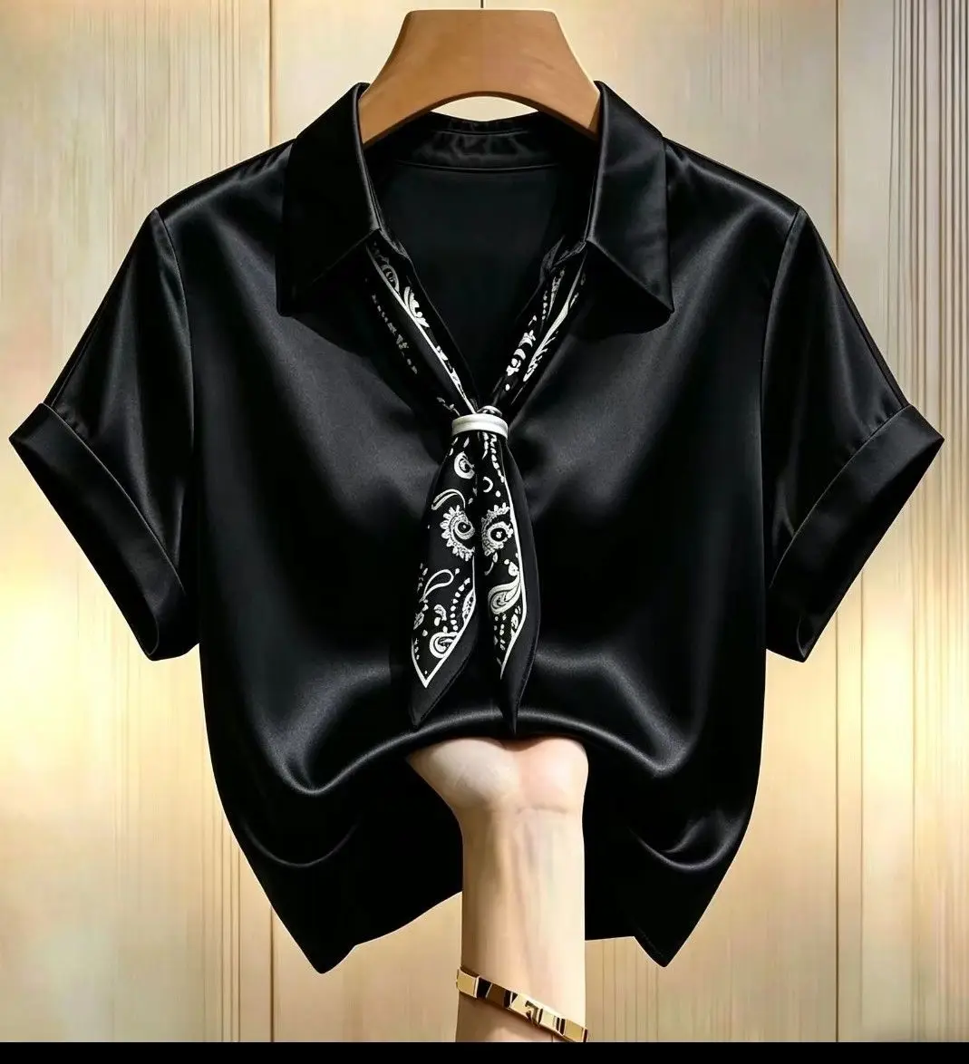 

High-End Withdrawal Genuine] Silk Shirt Silk Scarf 2026 New French Design Sense Fashion Chic Shirt Blousers