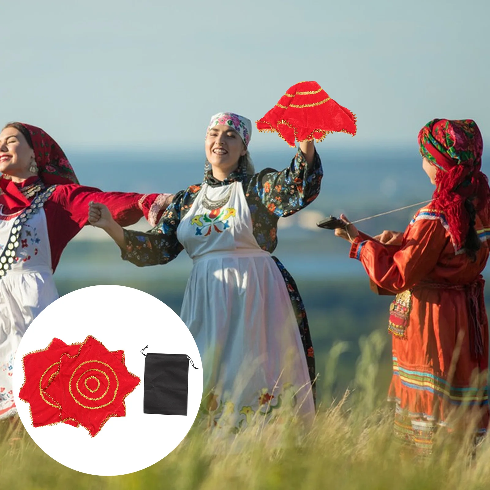 

Octagon Dance Handkerchief Red Bridal Wedding Sweat Bandana Costume Accessory Performance Square Competition Training for Women