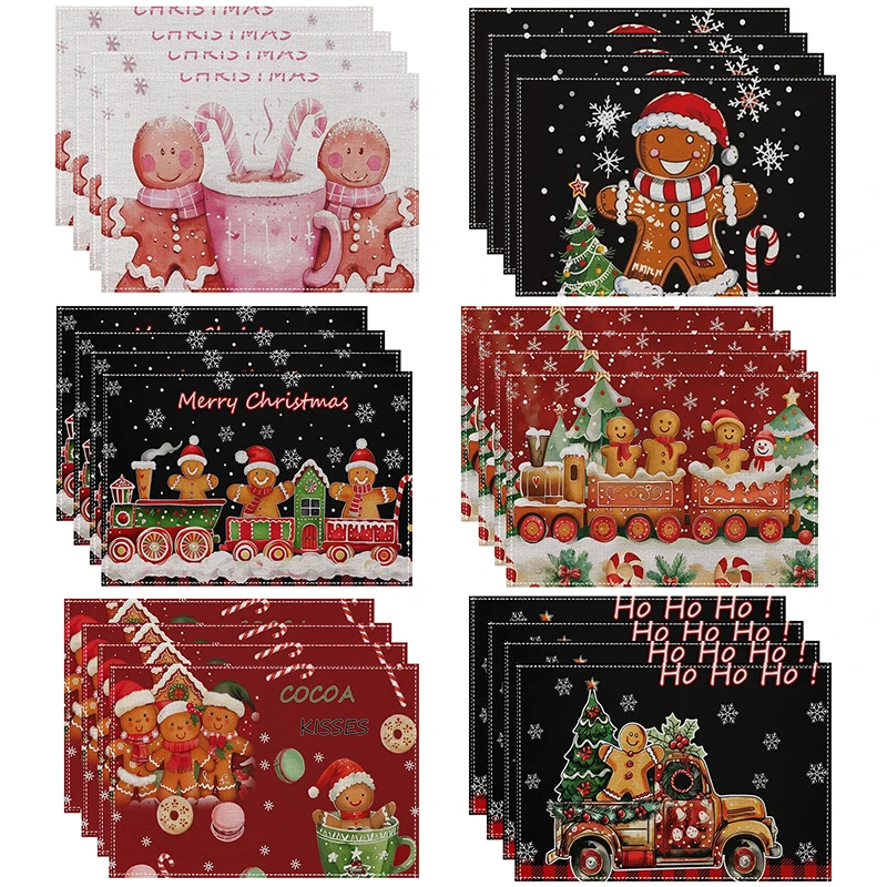 4/6Pcs Weihnachten Leinen Tischsets Lebkuchenmann Tischsets Weihnachten Tisch Tischsets Weihnachten Esszimmer Küche Party Decor