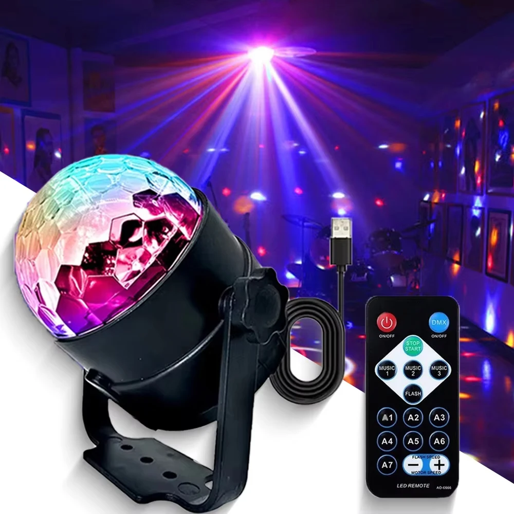 LED Stage Disco Light Rotating DJ Ball Strobe Remote Sound Control Magic Dance Car RGB Christmas Gift Party Club Laser Show Lamp