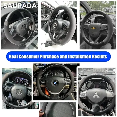 Suede Carbon fiber Steering Wheel Cover For Suzuki Ignis Jimny Samurai grand vitara sx4 swift Alto Emblem XL7 Car Accessories 10 best sales suzuki jimny steering wheel cover - №10