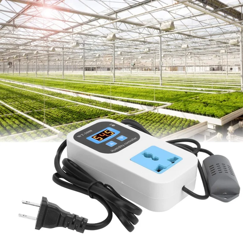 A39Q-Digital Humidity Controller, WT‑2000 110‑220V 0%-99% RH Big Range Pre-Wired Thermostat Dehumidification Switch Socket