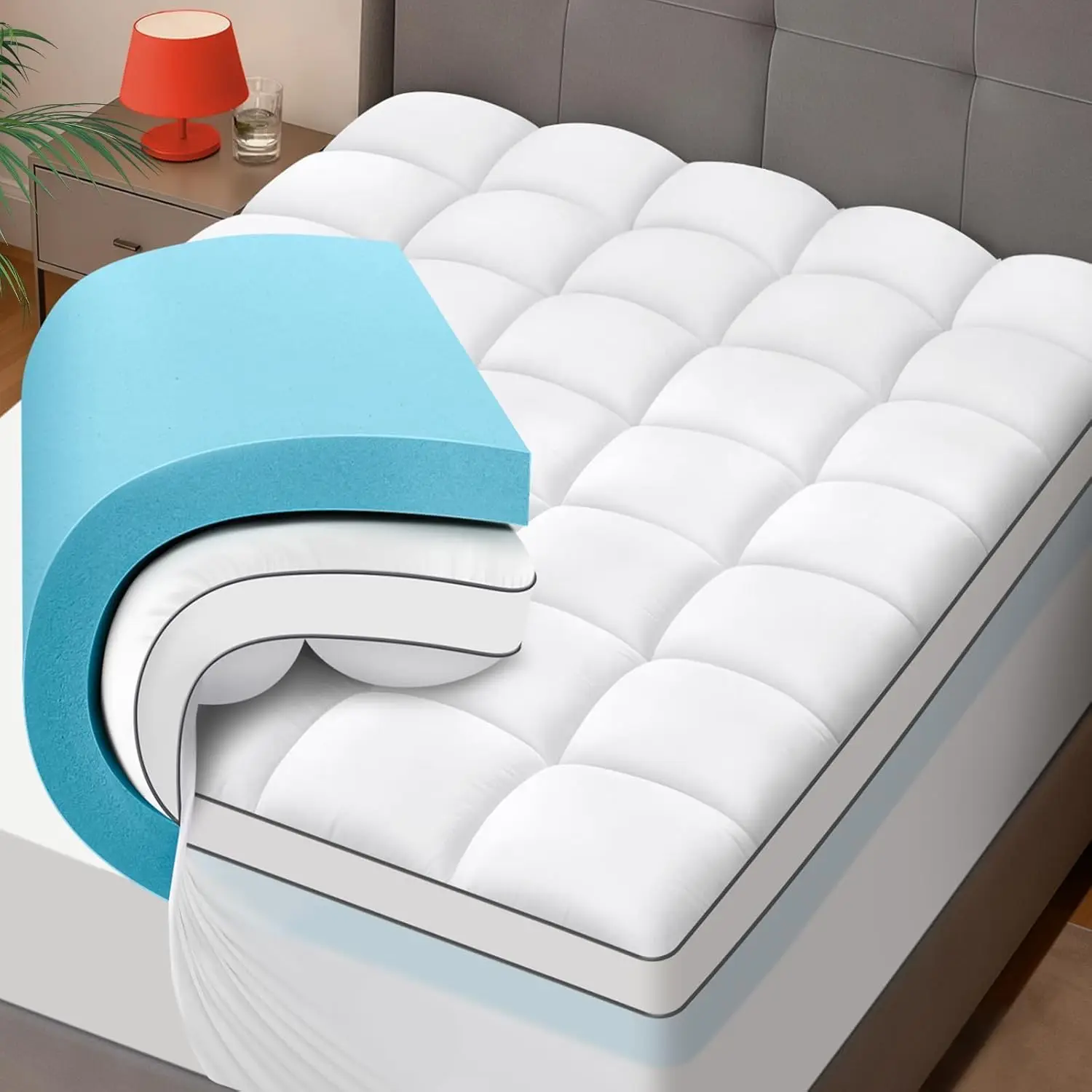 

4-Inch Dual Layer Cooling Gel Memory Foam Mattress Topper - King Size with Pillow Top for Pressure Relief
