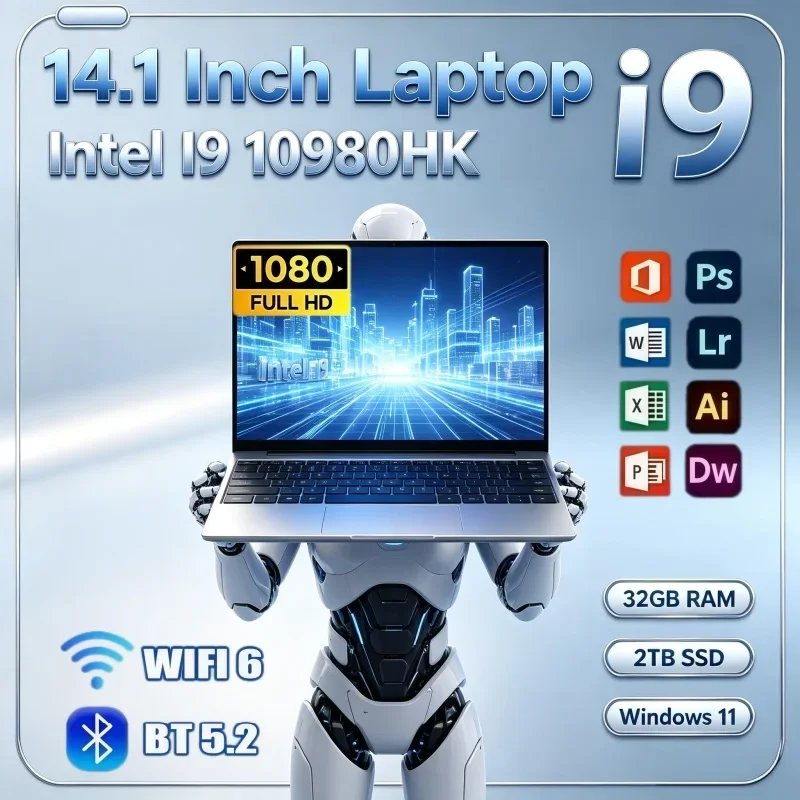 High Speed Reading 2TB SSD 14.1 Inch Laptop Intel Core I9 10980HK Windows11 32GB RAM Notebook for Home Entertainment