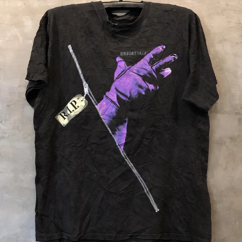 

Undertaker WWF Wrestling Crew Neck Loose Short Sleeve Oversize High Street Ruffian Wrestling Men's Summer Casual Sports T-Shirt